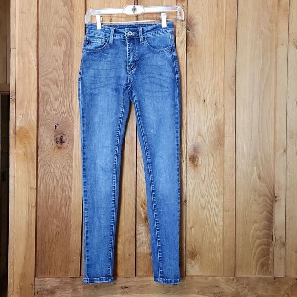 Kancan Mid Rise Stretch Skinny Jeans, Size 3, Blue Wash Denim - Picture 1 of 11